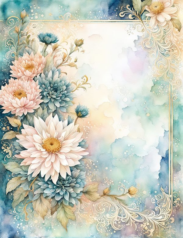 Dahlia Watercolor Paper Pack: Soft Blue Floral Frames 10 JPGs (Digital Download) — image 2