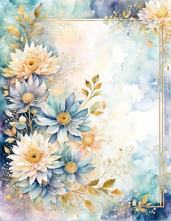Dahlia Watercolor Paper Pack: Soft Blue Floral Frames 10 JPGs (Digital Download) — image 3