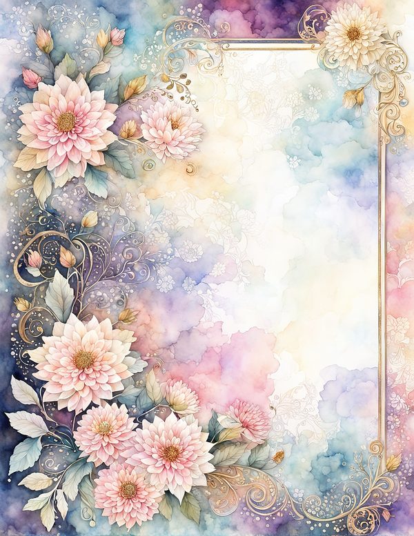 Dahlia Watercolor Paper Pack: Soft Blue Floral Frames 10 JPGs (Digital Download) — image 4