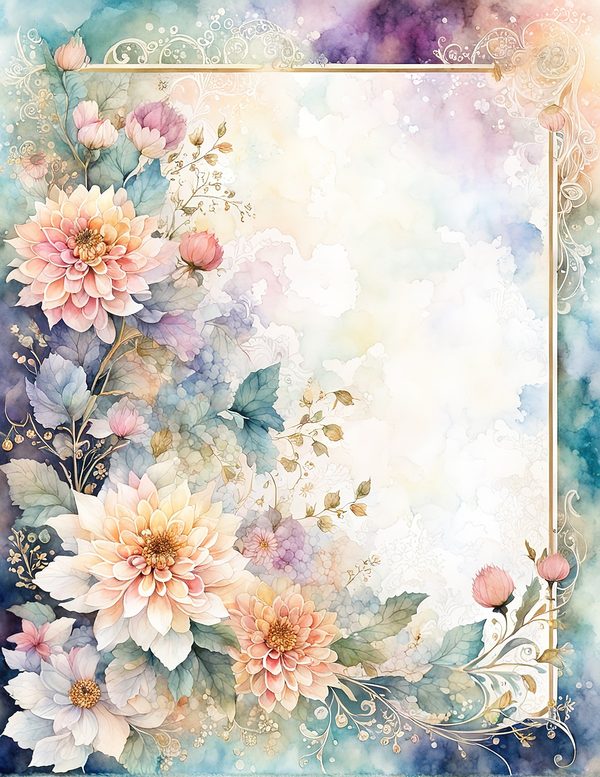 Dahlia Watercolor Paper Pack: Soft Blue Floral Frames 10 JPGs (Digital Download) — image 5