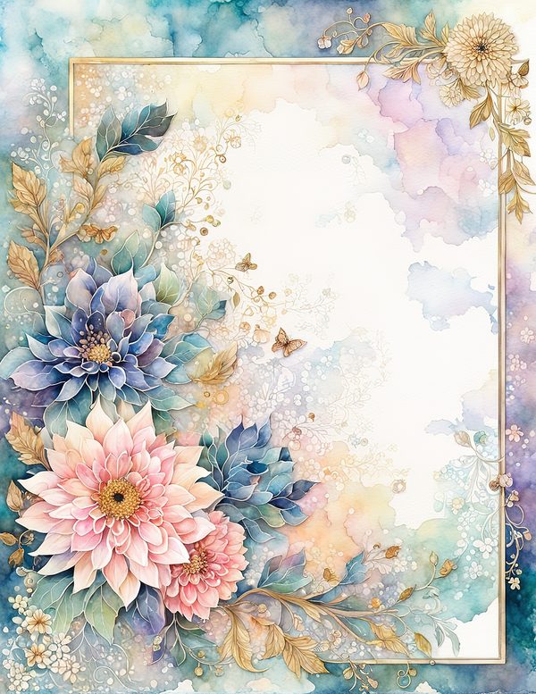 Dahlia Watercolor Paper Pack: Soft Blue Floral Frames 10 JPGs (Digital Download) — image 6