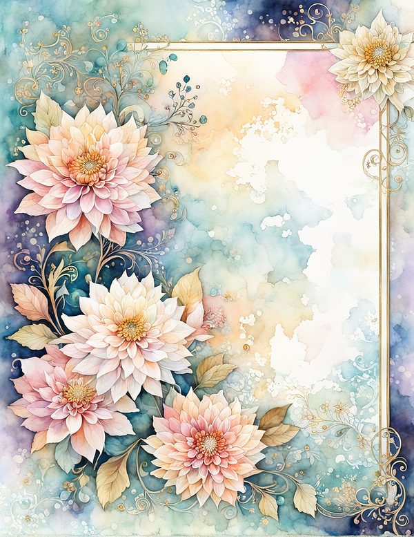 Dahlia Watercolor Paper Pack: Soft Blue Floral Frames 10 JPGs (Digital Download) — image 7
