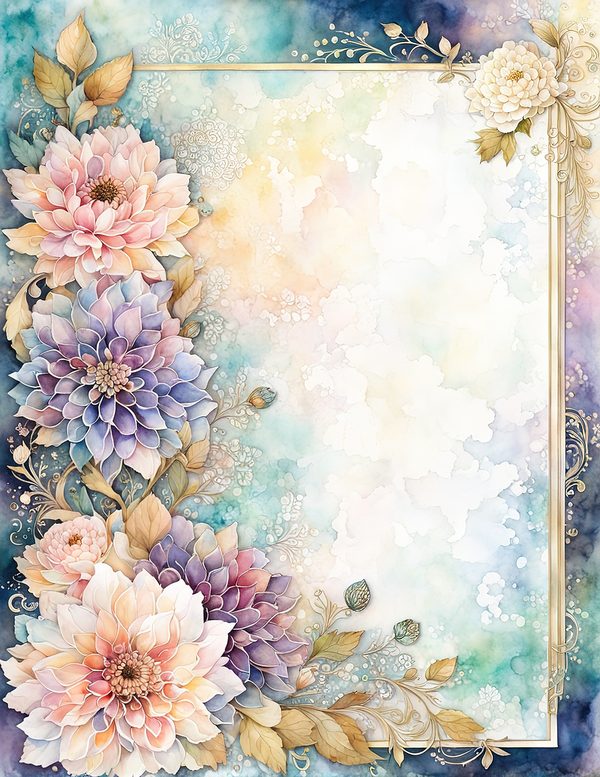 Dahlia Watercolor Paper Pack: Soft Blue Floral Frames 10 JPGs (Digital Download) — image 8