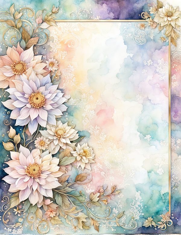 Dahlia Watercolor Paper Pack: Soft Blue Floral Frames 10 JPGs (Digital Download) — image 9