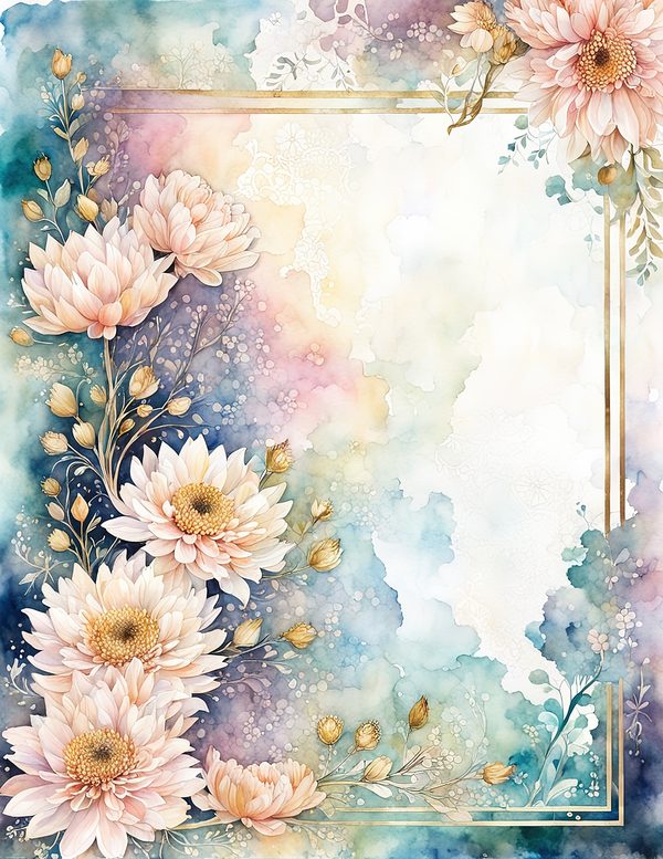 Dahlia Watercolor Paper Pack: Soft Blue Floral Frames 10 JPGs (Digital Download) — image 10