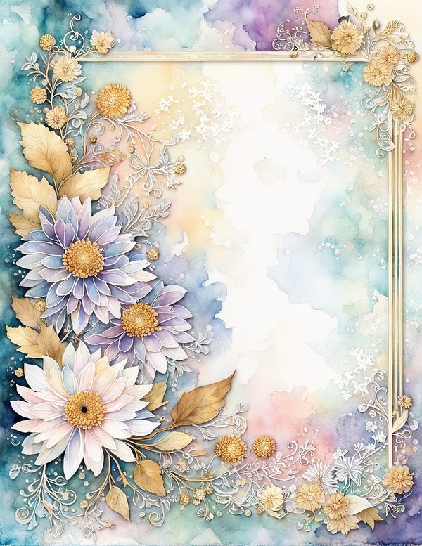 Dahlia Watercolor Paper Pack: Soft Blue Floral Frames 10 JPGs (Digital Download) — image 11