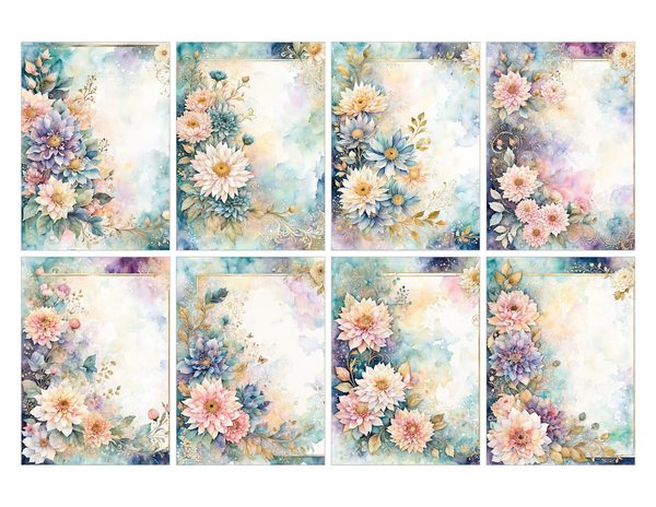 Dahlia Watercolor Paper Pack: Soft Blue Floral Frames 10 JPGs (Digital Download) — image 27
