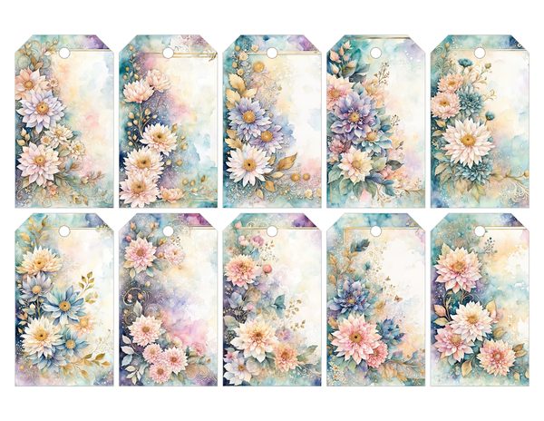 Dahlia Watercolor Paper Pack: Soft Blue Floral Frames 10 JPGs (Digital Download) — image 28