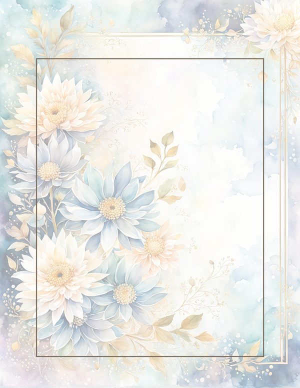 Dahlia Watercolor Paper Pack: Soft Blue Floral Frames 10 JPGs (Digital Download) — image 34