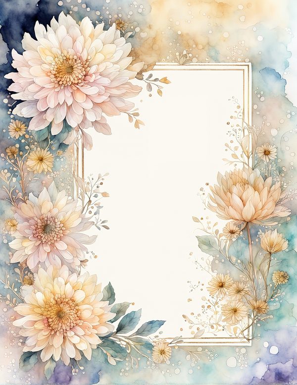 Beige Dahlia Frame Watercolor Digital Paper Kit: Printable Papers, Cards, Tags, Ephemera — image 1