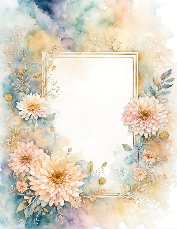 Beige Dahlia Frame Watercolor Digital Paper Kit: Printable Papers, Cards, Tags, Ephemera — image 2