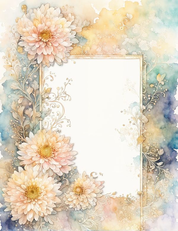 Beige Dahlia Frame Watercolor Digital Paper Kit: Printable Papers, Cards, Tags, Ephemera — image 3
