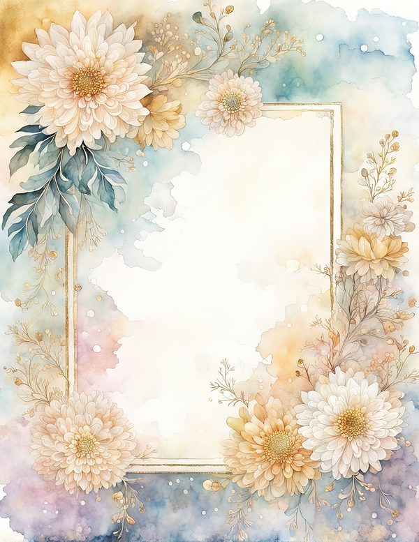 Beige Dahlia Frame Watercolor Digital Paper Kit: Printable Papers, Cards, Tags, Ephemera — image 4