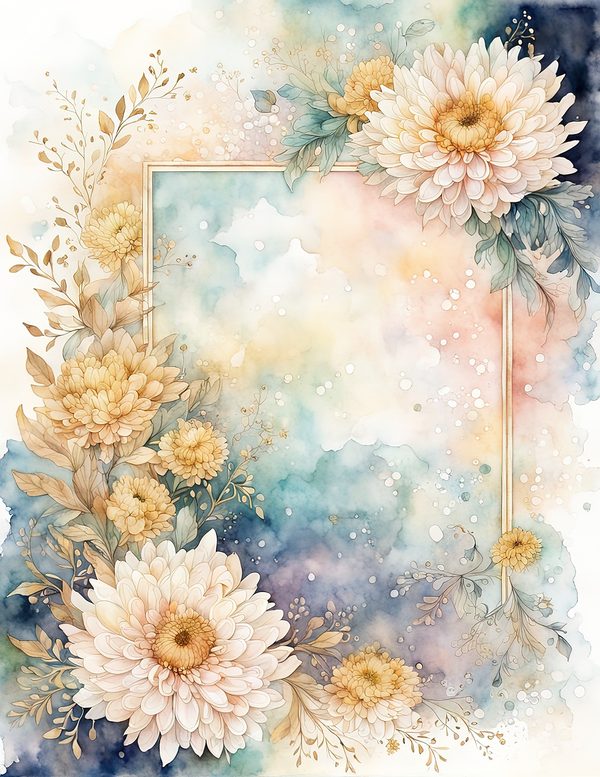 Beige Dahlia Frame Watercolor Digital Paper Kit: Printable Papers, Cards, Tags, Ephemera — image 5