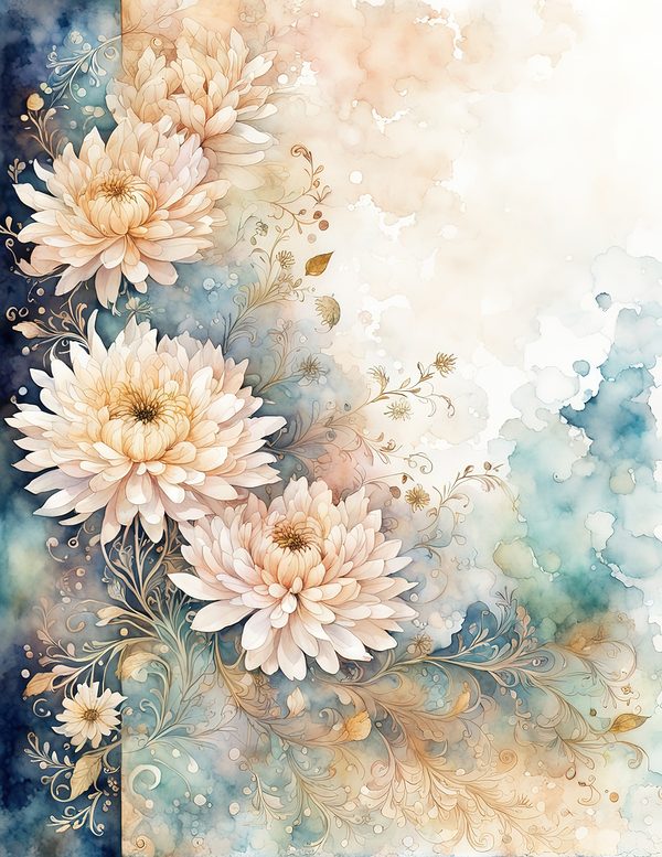 Beige Dahlia Frame Watercolor Digital Paper Kit: Printable Papers, Cards, Tags, Ephemera — image 6