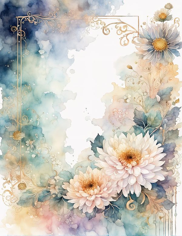 Beige Dahlia Frame Watercolor Digital Paper Kit: Printable Papers, Cards, Tags, Ephemera — image 8