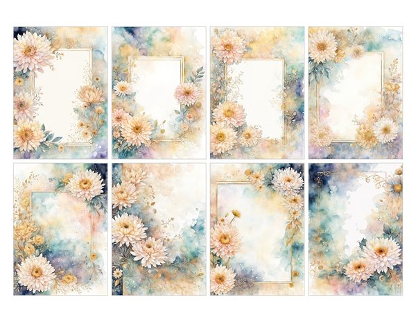 Beige Dahlia Frame Watercolor Digital Paper Kit: Printable Papers, Cards, Tags, Ephemera — image 26