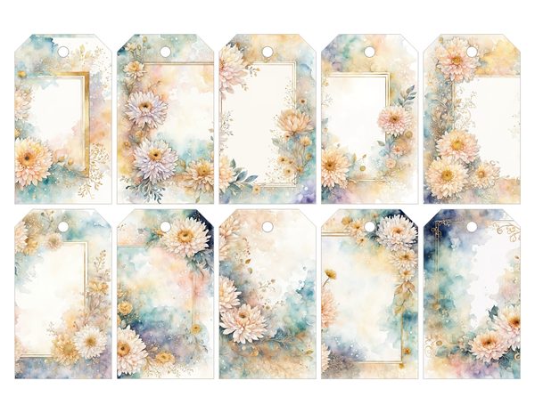 Beige Dahlia Frame Watercolor Digital Paper Kit: Printable Papers, Cards, Tags, Ephemera — image 27