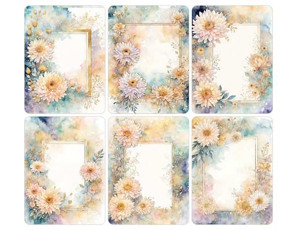 Beige Dahlia Frame Watercolor Digital Paper Kit: Printable Papers, Cards, Tags, Ephemera — image 28