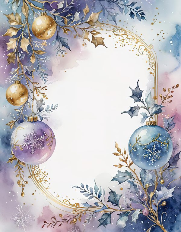 Christmas Ornament Border Watercolor Digital Paper Kit: Printable Papers, Cards, Tags, Ephemera — image 1