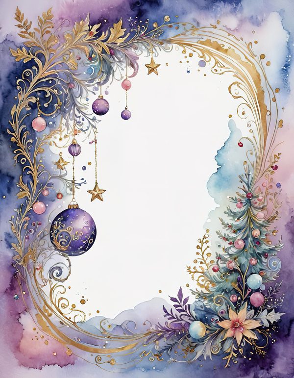 Christmas Ornament Border Watercolor Digital Paper Kit: Printable Papers, Cards, Tags, Ephemera — image 2