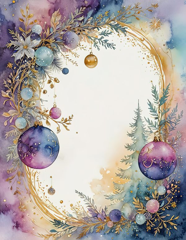 Christmas Ornament Border Watercolor Digital Paper Kit: Printable Papers, Cards, Tags, Ephemera — image 3