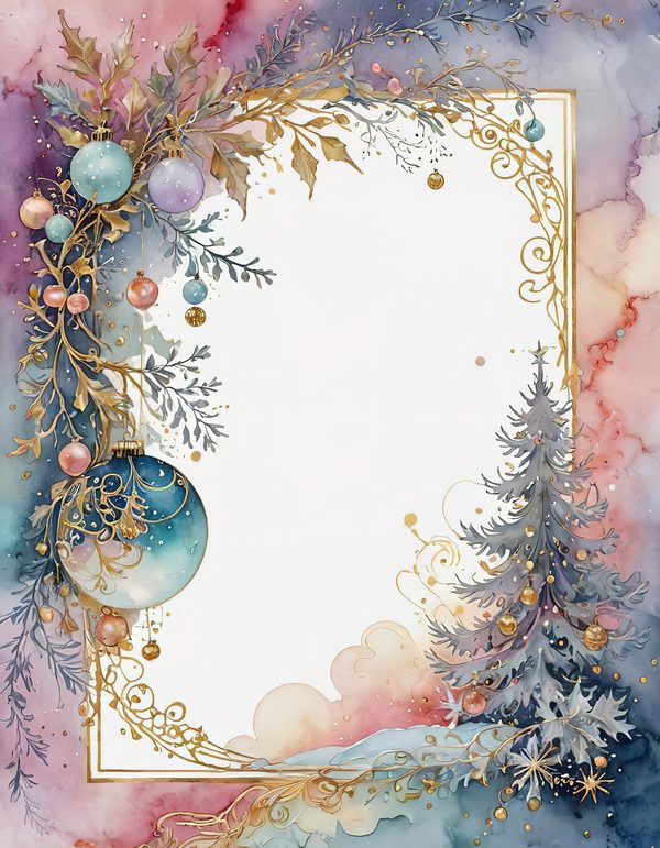 Christmas Ornament Border Watercolor Digital Paper Kit: Printable Papers, Cards, Tags, Ephemera — image 4