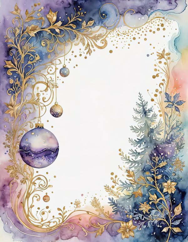 Christmas Ornament Border Watercolor Digital Paper Kit: Printable Papers, Cards, Tags, Ephemera — image 7