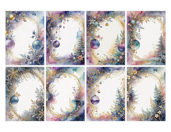 Christmas Ornament Border Watercolor Digital Paper Kit: Printable Papers, Cards, Tags, Ephemera — image 27