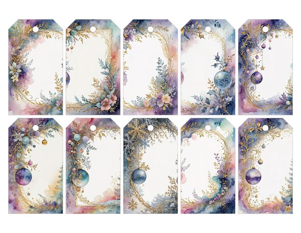Christmas Ornament Border Watercolor Digital Paper Kit: Printable Papers, Cards, Tags, Ephemera — image 28
