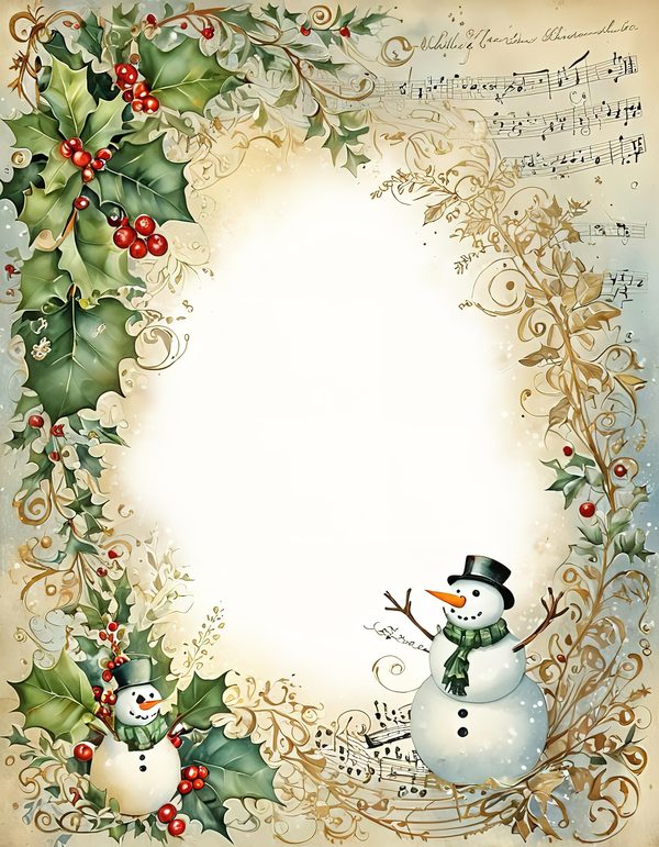 Snowman and Holly Watercolor Digital Paper Kit: Printable Papers, Cards, Tags, Ephemera — image 1