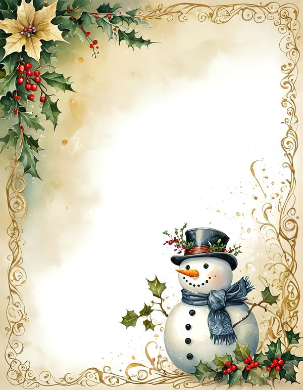 Snowman and Holly Watercolor Digital Paper Kit: Printable Papers, Cards, Tags, Ephemera — image 3