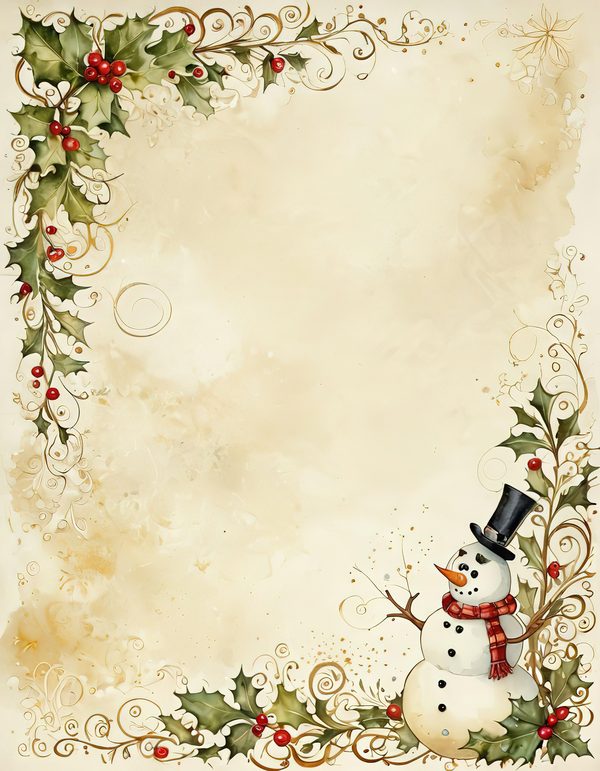 Snowman and Holly Watercolor Digital Paper Kit: Printable Papers, Cards, Tags, Ephemera — image 4