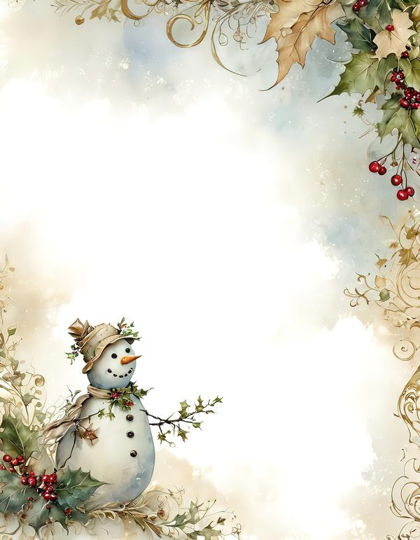 Snowman and Holly Watercolor Digital Paper Kit: Printable Papers, Cards, Tags, Ephemera — image 5