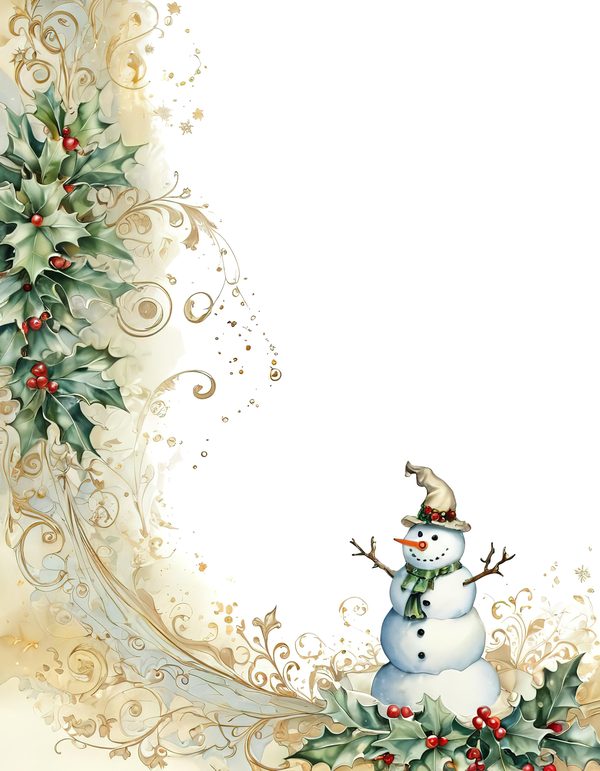 Snowman and Holly Watercolor Digital Paper Kit: Printable Papers, Cards, Tags, Ephemera — image 6