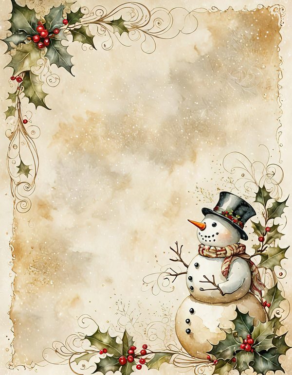 Snowman and Holly Watercolor Digital Paper Kit: Printable Papers, Cards, Tags, Ephemera — image 7