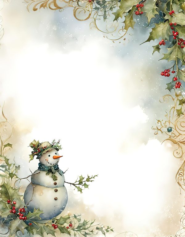 Snowman and Holly Watercolor Digital Paper Kit: Printable Papers, Cards, Tags, Ephemera — image 8