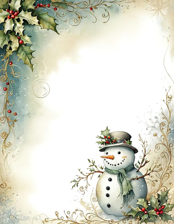 Snowman and Holly Watercolor Digital Paper Kit: Printable Papers, Cards, Tags, Ephemera — image 9