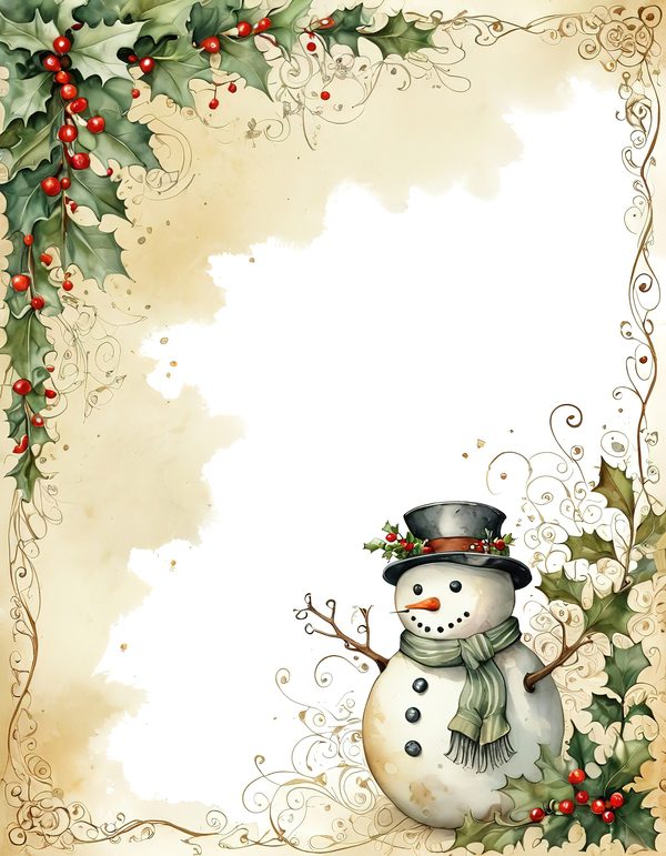 Snowman and Holly Watercolor Digital Paper Kit: Printable Papers, Cards, Tags, Ephemera — image 10