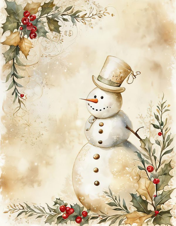 Snowman and Holly Watercolor Digital Paper Kit: Printable Papers, Cards, Tags, Ephemera — image 11