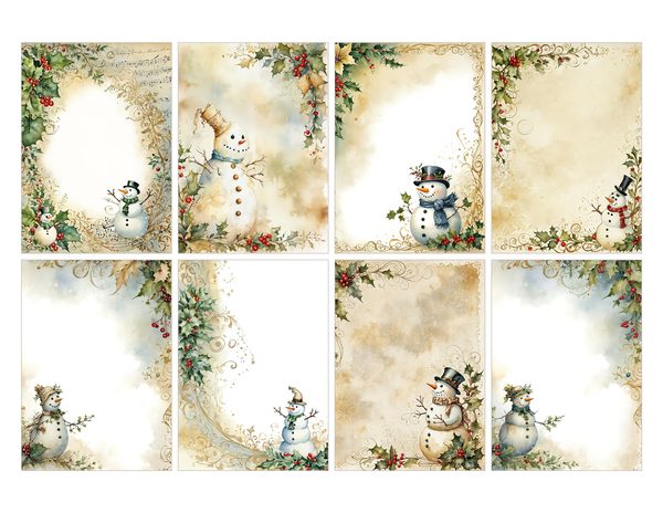 Snowman and Holly Watercolor Digital Paper Kit: Printable Papers, Cards, Tags, Ephemera — image 27