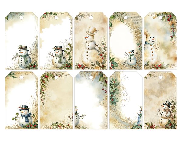 Snowman and Holly Watercolor Digital Paper Kit: Printable Papers, Cards, Tags, Ephemera — image 28