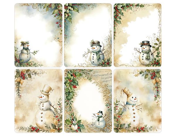 Snowman and Holly Watercolor Digital Paper Kit: Printable Papers, Cards, Tags, Ephemera — image 29