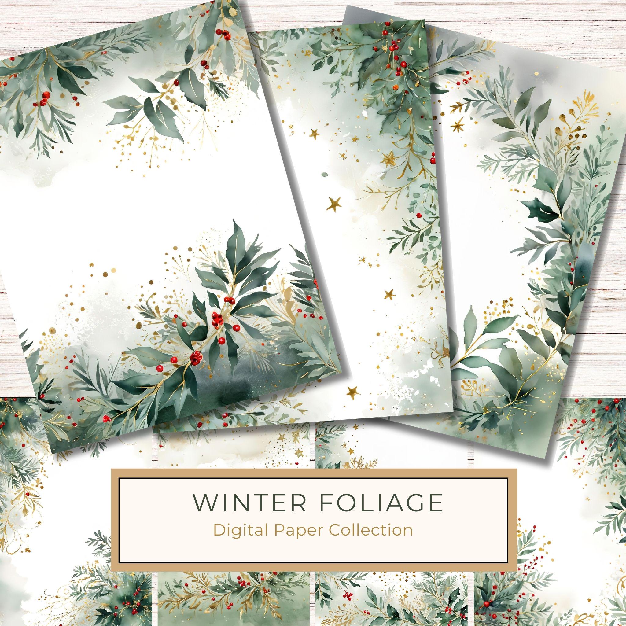 Sage Green Christmas Foliage Border: Holiday Card Digital Paper (JPG)