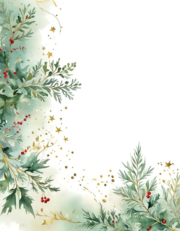 Sage Green Christmas Foliage Border: Holiday Card Digital Paper (JPG) — image 1