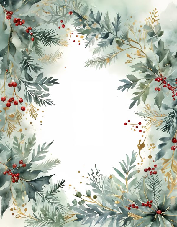 Sage Green Christmas Foliage Border: Holiday Card Digital Paper (JPG) — image 5