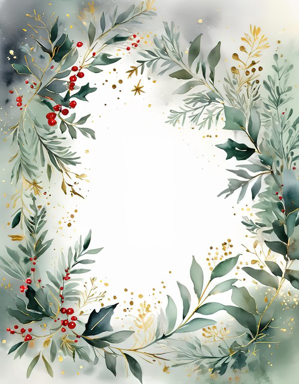 Sage Green Christmas Foliage Border: Holiday Card Digital Paper (JPG) — image 8