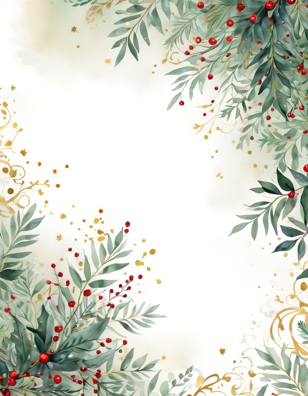 Sage Green Christmas Foliage Border: Holiday Card Digital Paper (JPG) — image 11