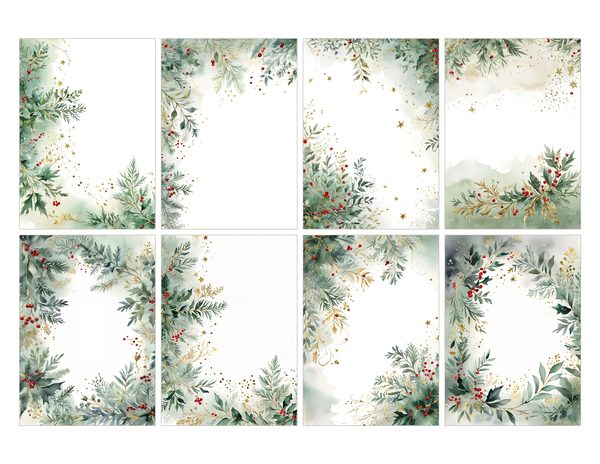 Sage Green Christmas Foliage Border: Holiday Card Digital Paper (JPG) — image 27