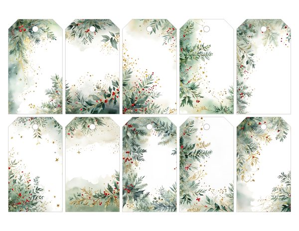 Sage Green Christmas Foliage Border: Holiday Card Digital Paper (JPG) — image 28